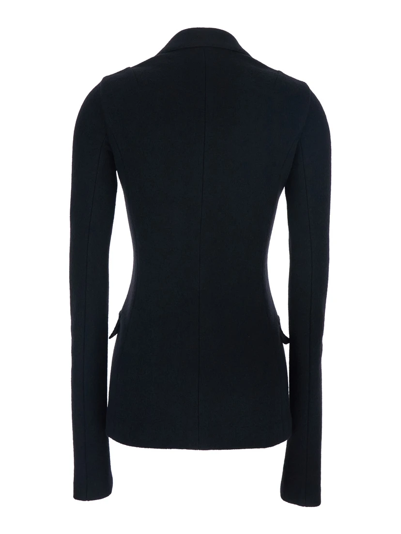 Black Double-breasted Blazer with Peak Revers in Wool Woman