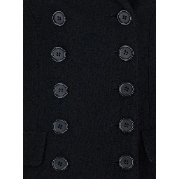 Black Double-breasted Blazer with Peak Revers in Wool Woman