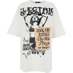 White Crew Neck T-Shirt with Maxi Print on the Front in Cotton Woman