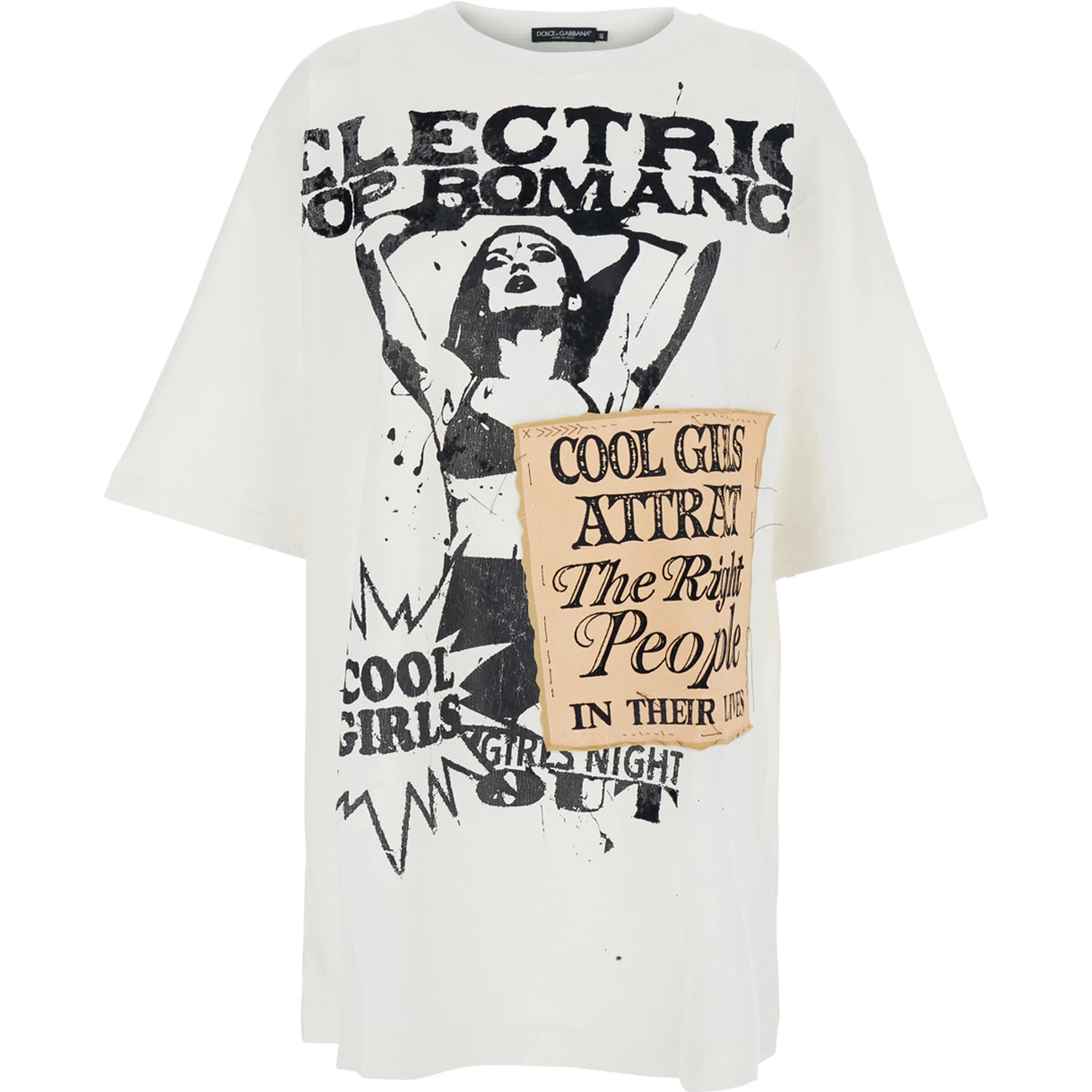 White Crew Neck T-Shirt with Maxi Print on the Front in Cotton Woman