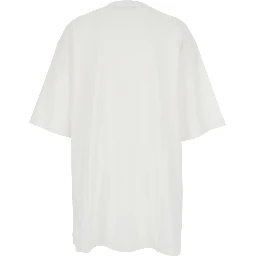 White Crew Neck T-Shirt with Maxi Print on the Front in Cotton Woman