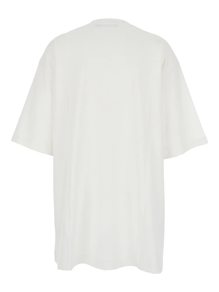 White Crew Neck T-Shirt with Maxi Print on the Front in Cotton Woman alternative