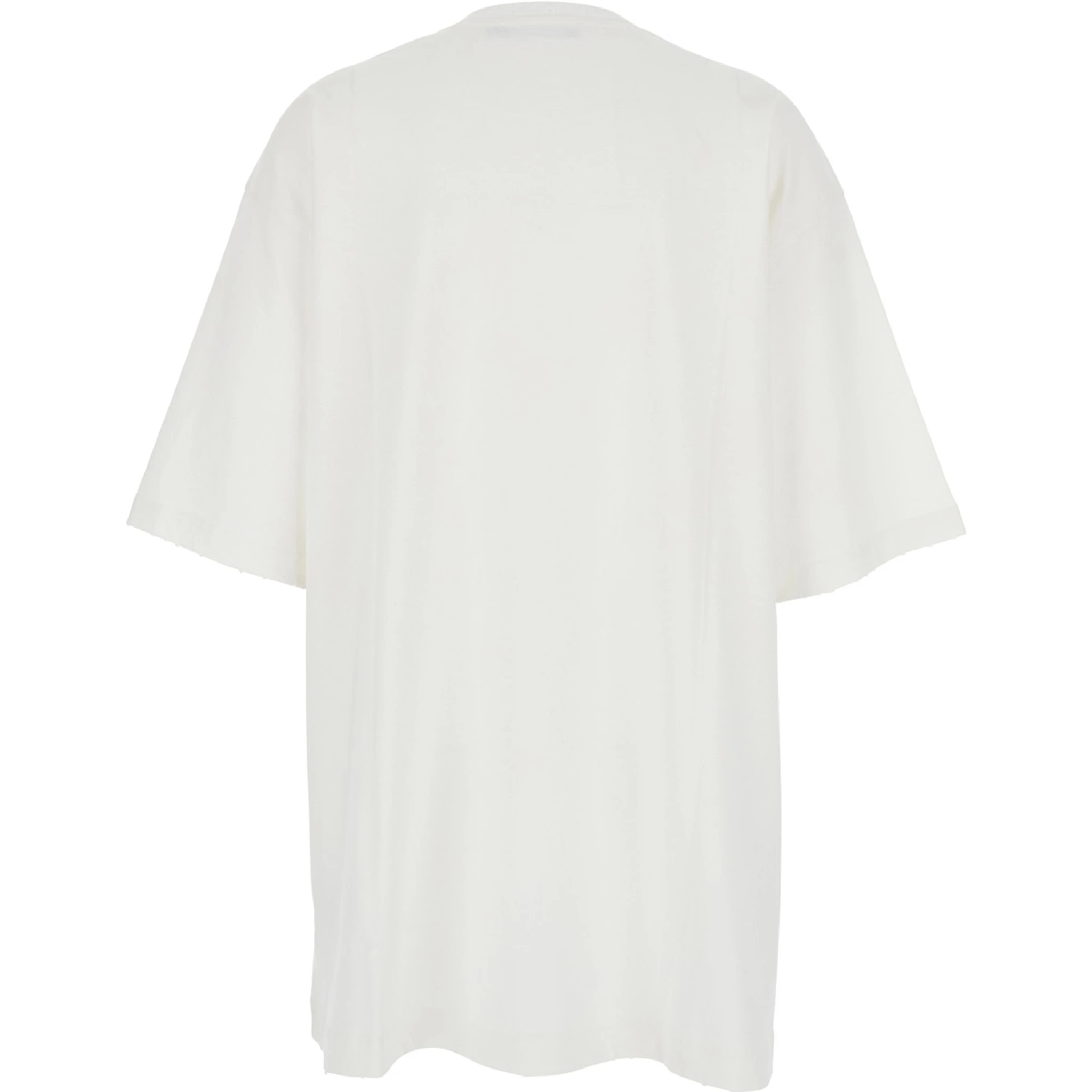 White Crew Neck T-Shirt with Maxi Print on the Front in Cotton Woman