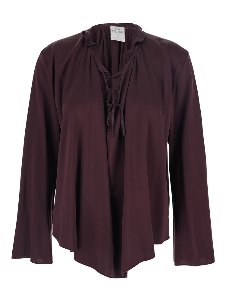 Bordeaux Blouse with Drawstring at the Neck in Silk Blend Woman