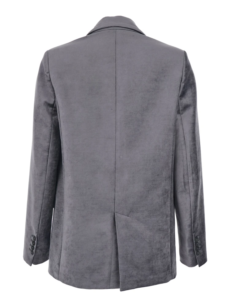 Grey Single-Breasted Jacket with Classic Lapels in Velvet Woman