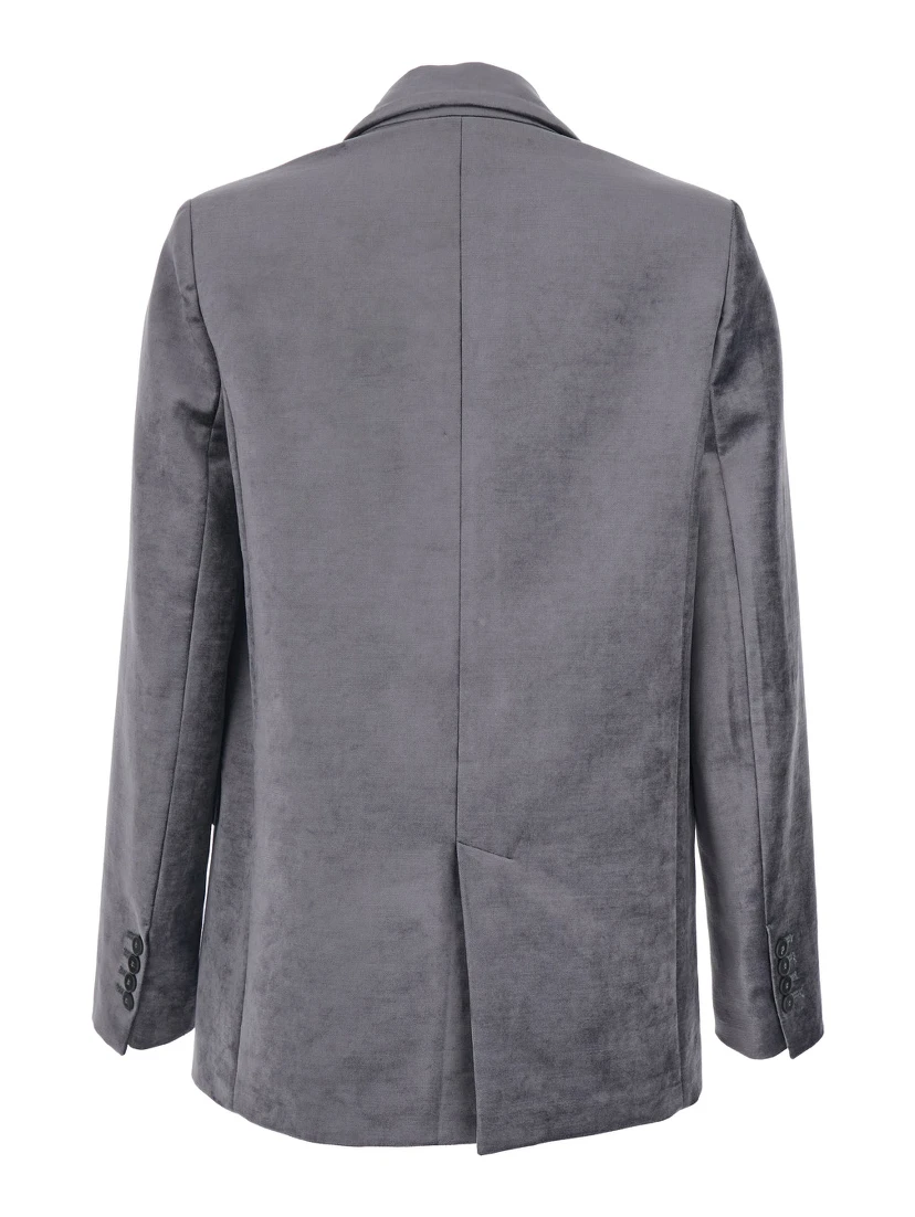 Grey Single-Breasted Jacket with Classic Lapels in Velvet Woman