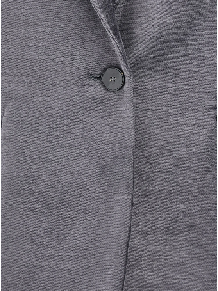 Grey Single-Breasted Jacket with Classic Lapels in Velvet Woman alternative