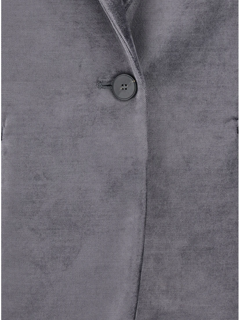 Grey Single-Breasted Jacket with Classic Lapels in Velvet Woman