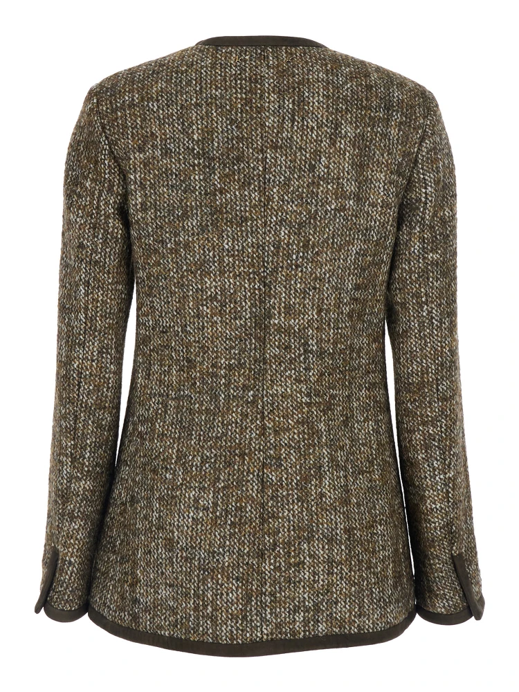 Brown Crew Neck Jacket with Front Patch Pockets in Wool Blend Woman alternative