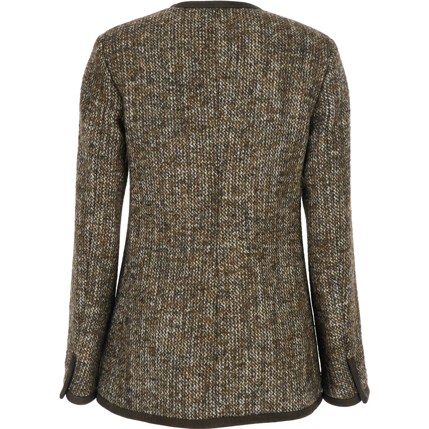 Brown Crew Neck Jacket with Front Patch Pockets in Wool Blend Woman