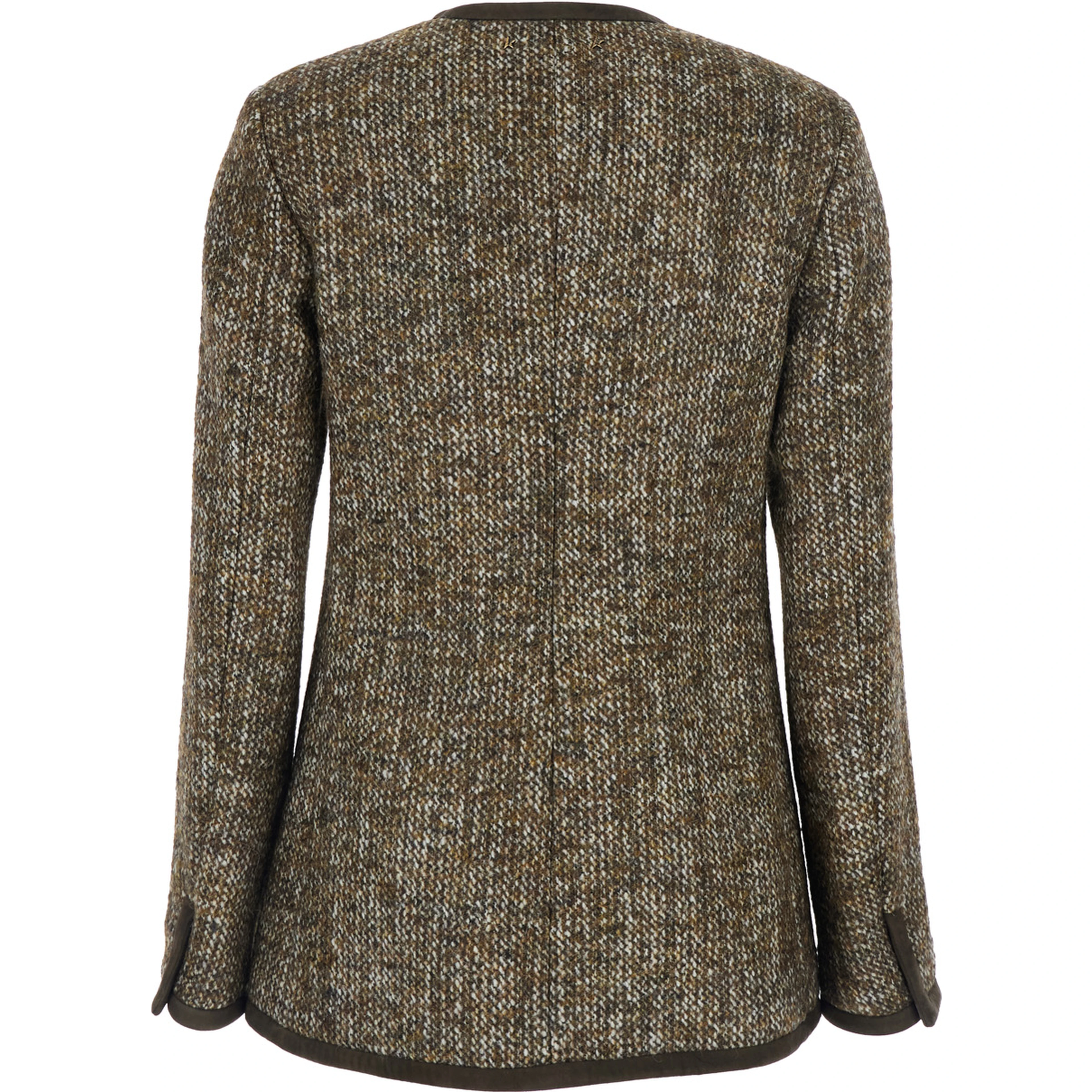 Brown Crew Neck Jacket with Front Patch Pockets in Wool Blend Woman