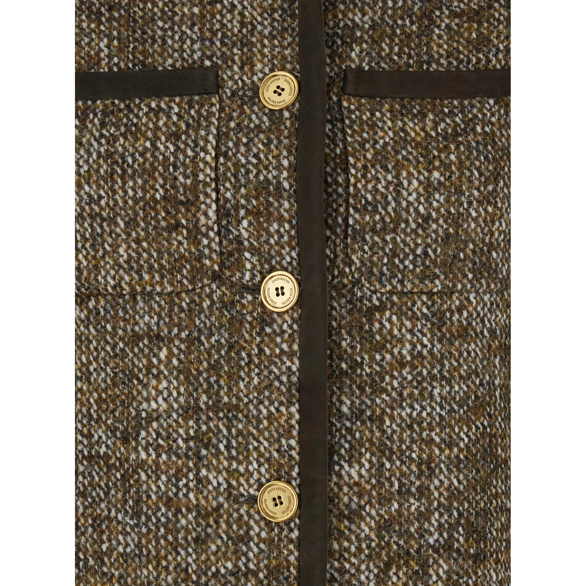 Brown Crew Neck Jacket with Front Patch Pockets in Wool Blend Woman
