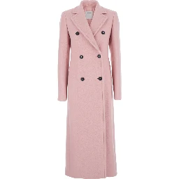 Pink Coat with Double-breasted Fastening in Virgin Wool Woman