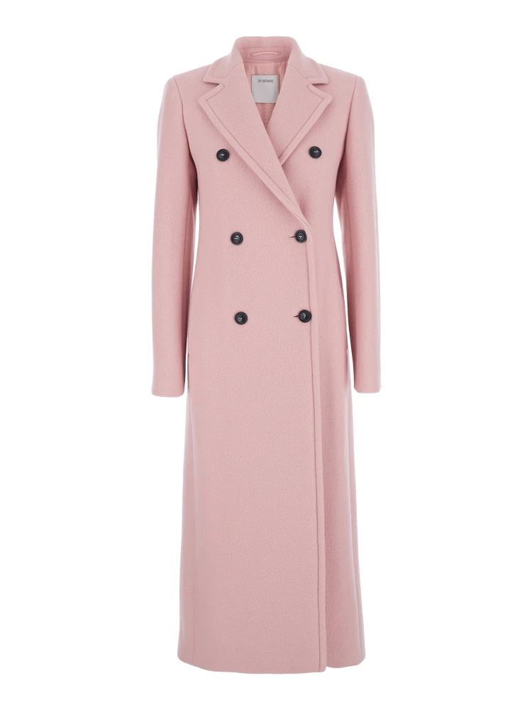 Pink Coat with Double-breasted Fastening in Virgin Wool Woman