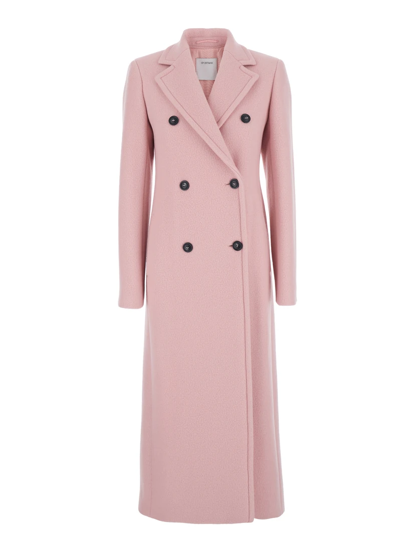 Pink Coat with Double-breasted Fastening in Virgin Wool Woman