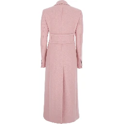 Pink Coat with Double-breasted Fastening in Virgin Wool Woman