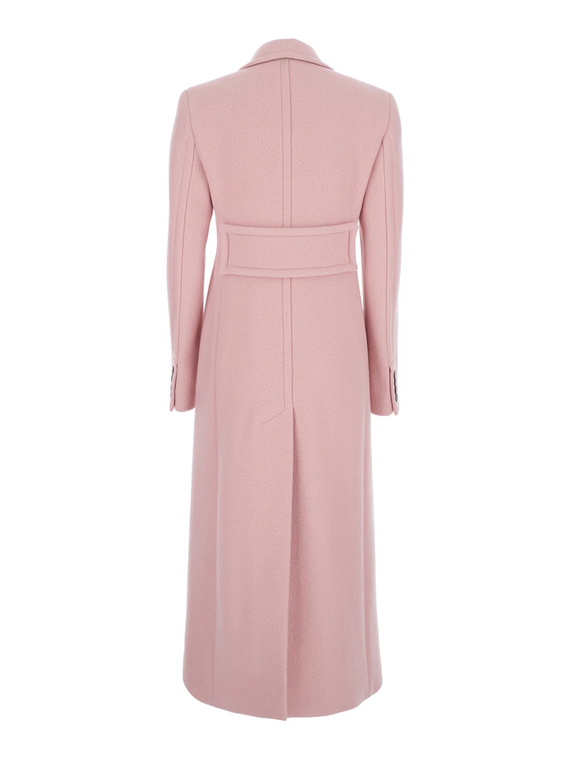 Pink Coat with Double-breasted Fastening in Virgin Wool Woman