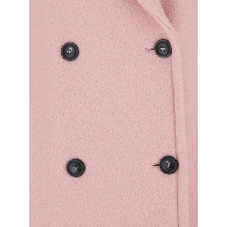Pink Coat with Double-breasted Fastening in Virgin Wool Woman