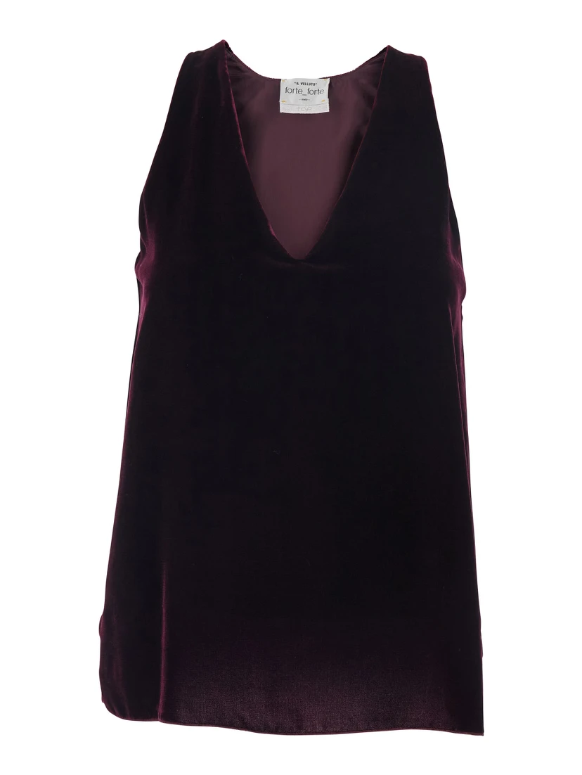 Violet Sleeveless Top with V-Neck in Velvet Woman