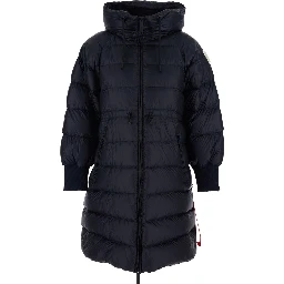 Eriz Black Long Down Jacket with Logo Patch on the Sleeve in Nylon Woman