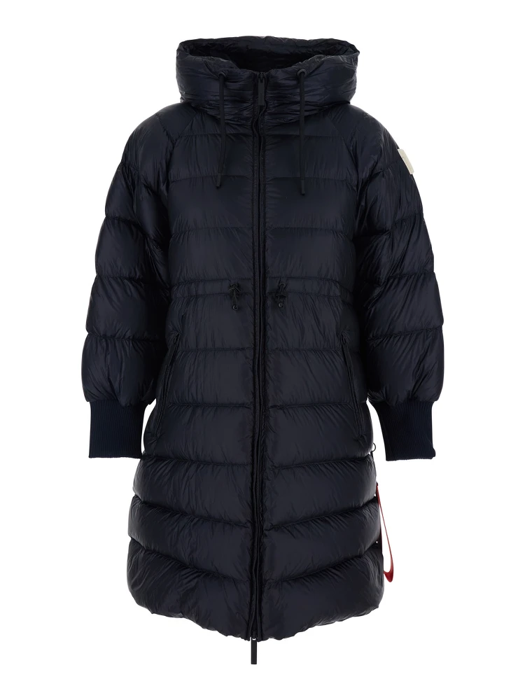 Eriz Black Long Down Jacket with Logo Patch on the Sleeve in Nylon Woman