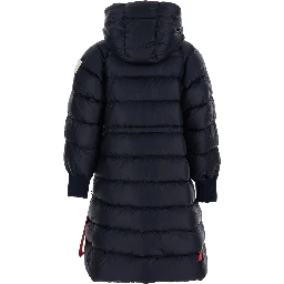 Eriz Black Long Down Jacket with Logo Patch on the Sleeve in Nylon Woman