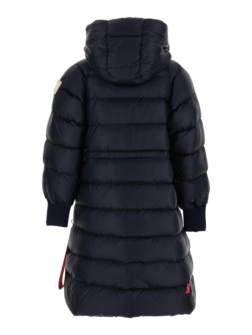 Eriz Black Long Down Jacket with Logo Patch on the Sleeve in Nylon Woman