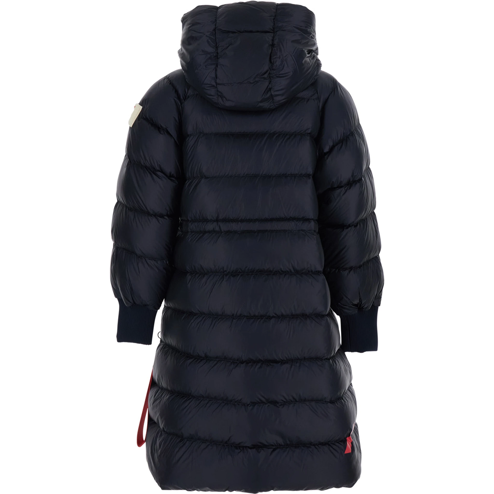 Eriz Black Long Down Jacket with Logo Patch on the Sleeve in Nylon Woman