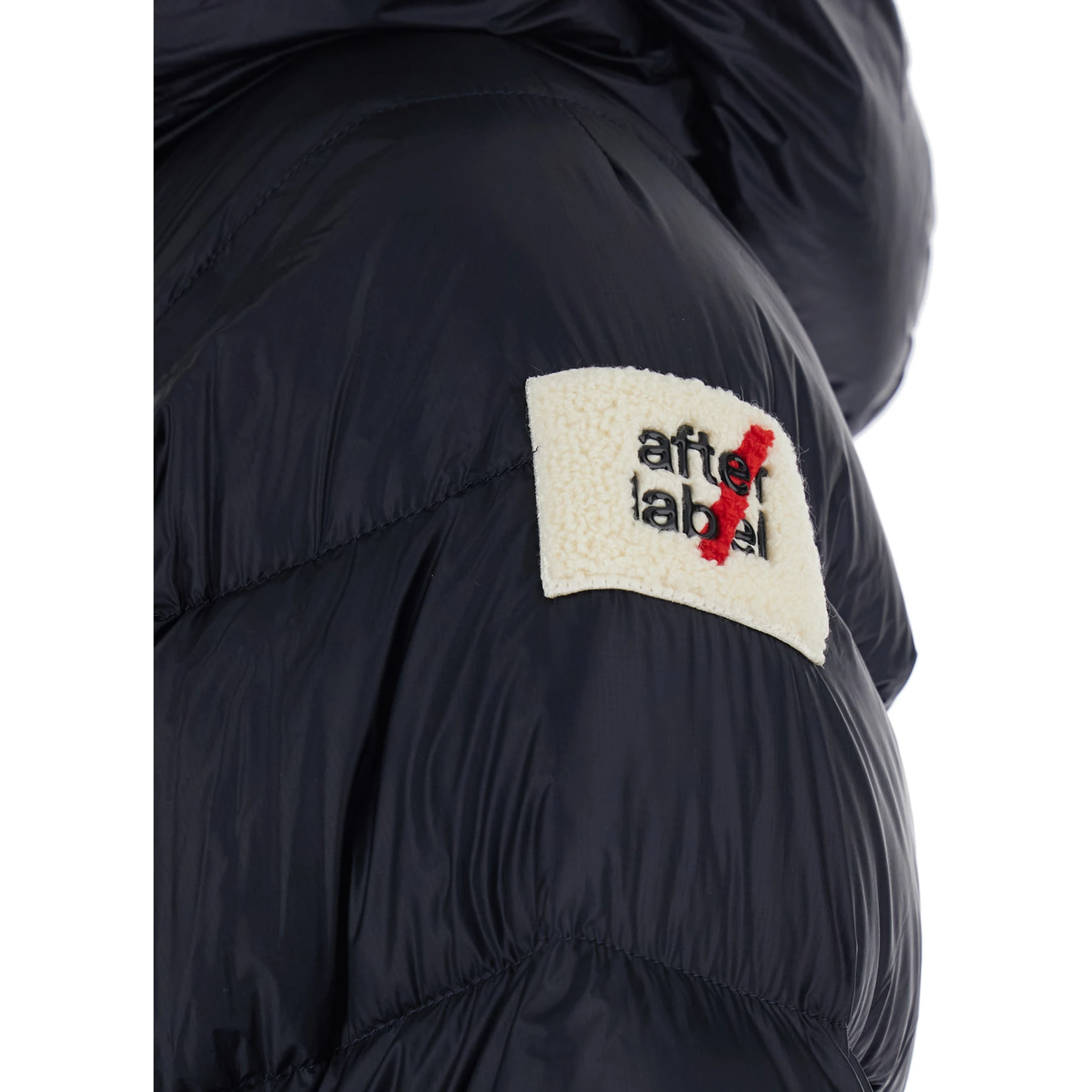 Eriz Black Long Down Jacket with Logo Patch on the Sleeve in Nylon Woman