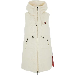 Cortina White Sleeveless Down Jacket with Logo Patch on the Front in Faux Fur Woman