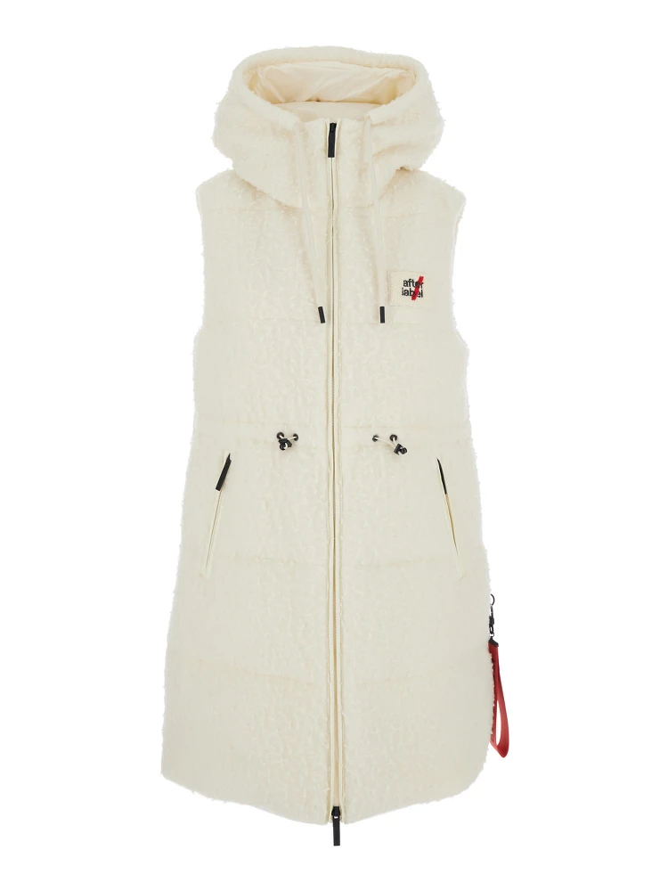 Cortina White Sleeveless Down Jacket with Logo Patch on the Front in Faux Fur Woman