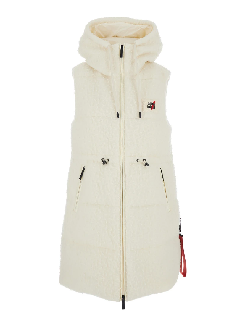 Cortina White Sleeveless Down Jacket with Logo Patch on the Front in Faux Fur Woman