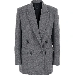 Amora Grey Double-Breasted Jacket with Peak Revers in Wool Blend Woman