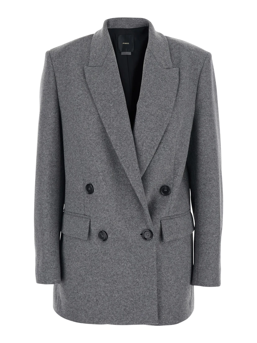 Amora Grey Double-Breasted Jacket with Peak Revers in Wool Blend Woman