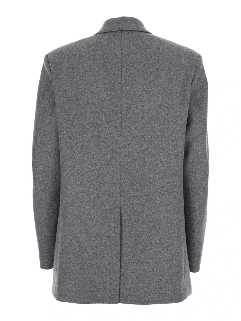 Amora Grey Double-Breasted Jacket with Peak Revers in Wool Blend Woman