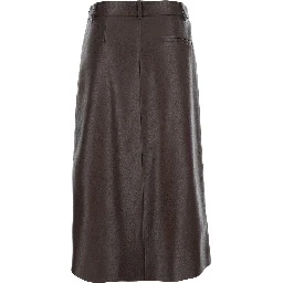 Brown Midi Skirt with Belt Loops and Front Single Slit in Ecoleather Woman