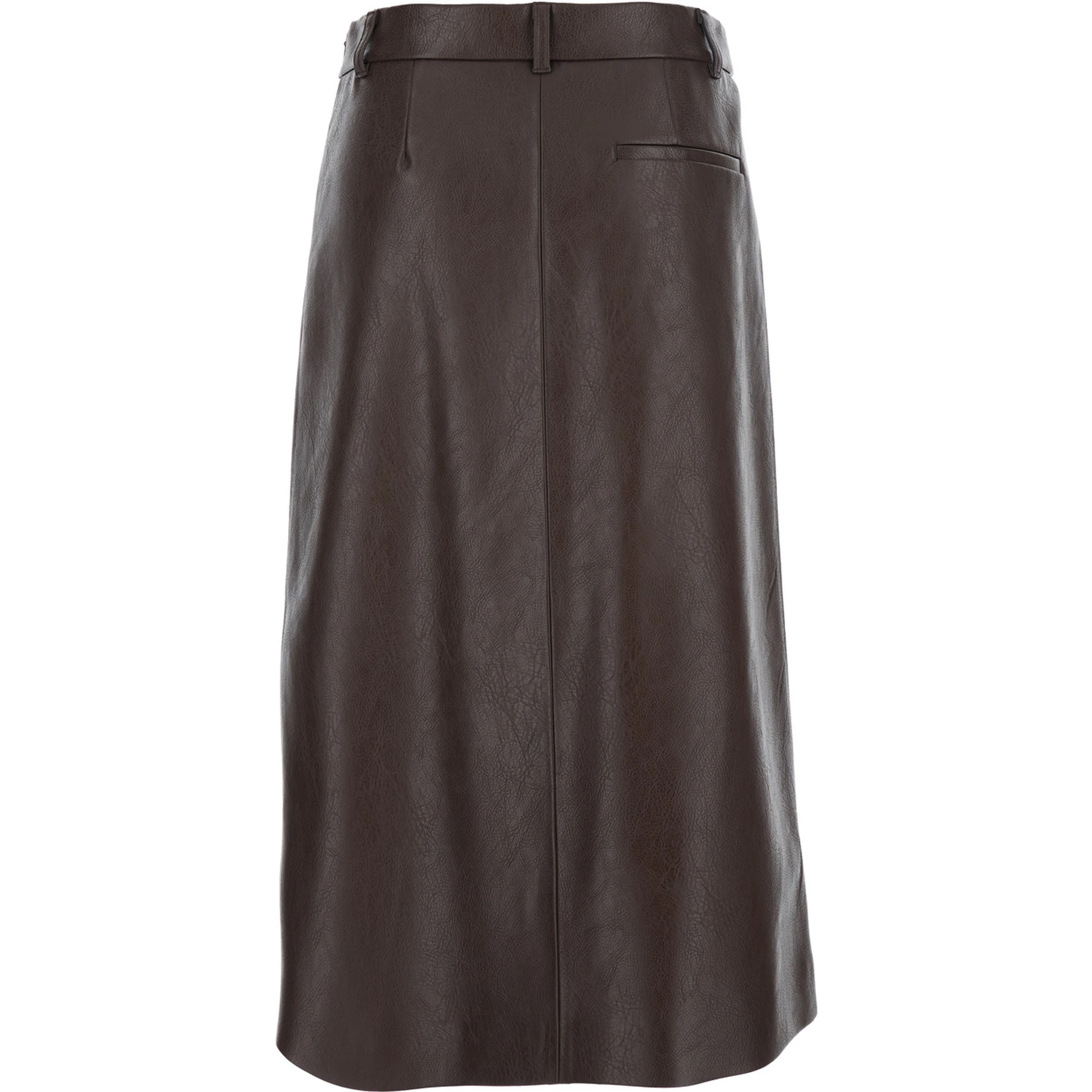Brown Midi Skirt with Belt Loops and Front Single Slit in Ecoleather Woman