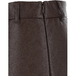 Brown Midi Skirt with Belt Loops and Front Single Slit in Ecoleather Woman