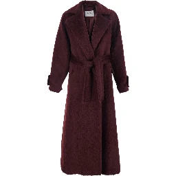 Albata Bordeaux Coat with Peak Revers and Front Belt Closure in Wool Woman