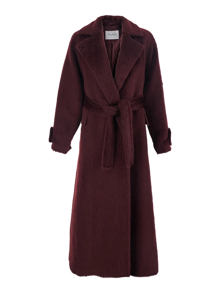 Albata Bordeaux Coat with Peak Revers and Front Belt Closure in Wool Woman