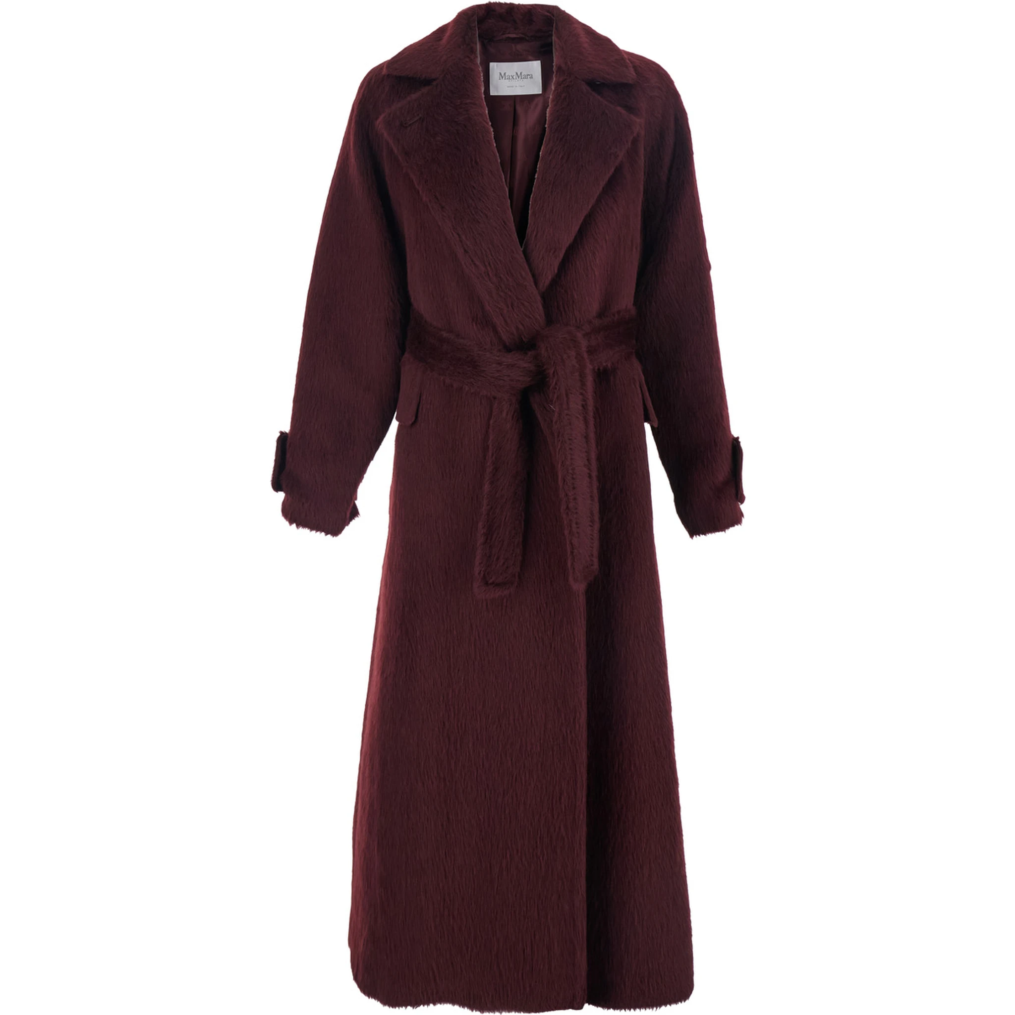 Albata Bordeaux Coat with Peak Revers and Front Belt Closure in Wool Woman