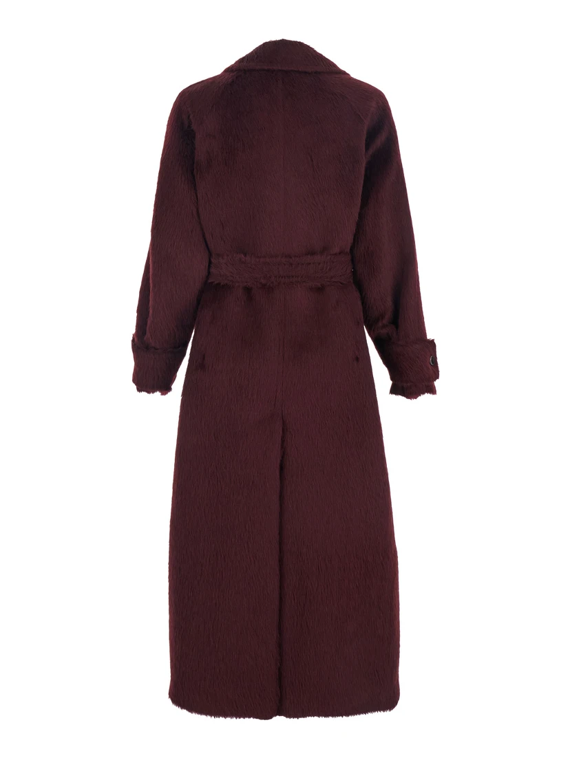 Albata Bordeaux Coat with Peak Revers and Front Belt Closure in Wool Woman