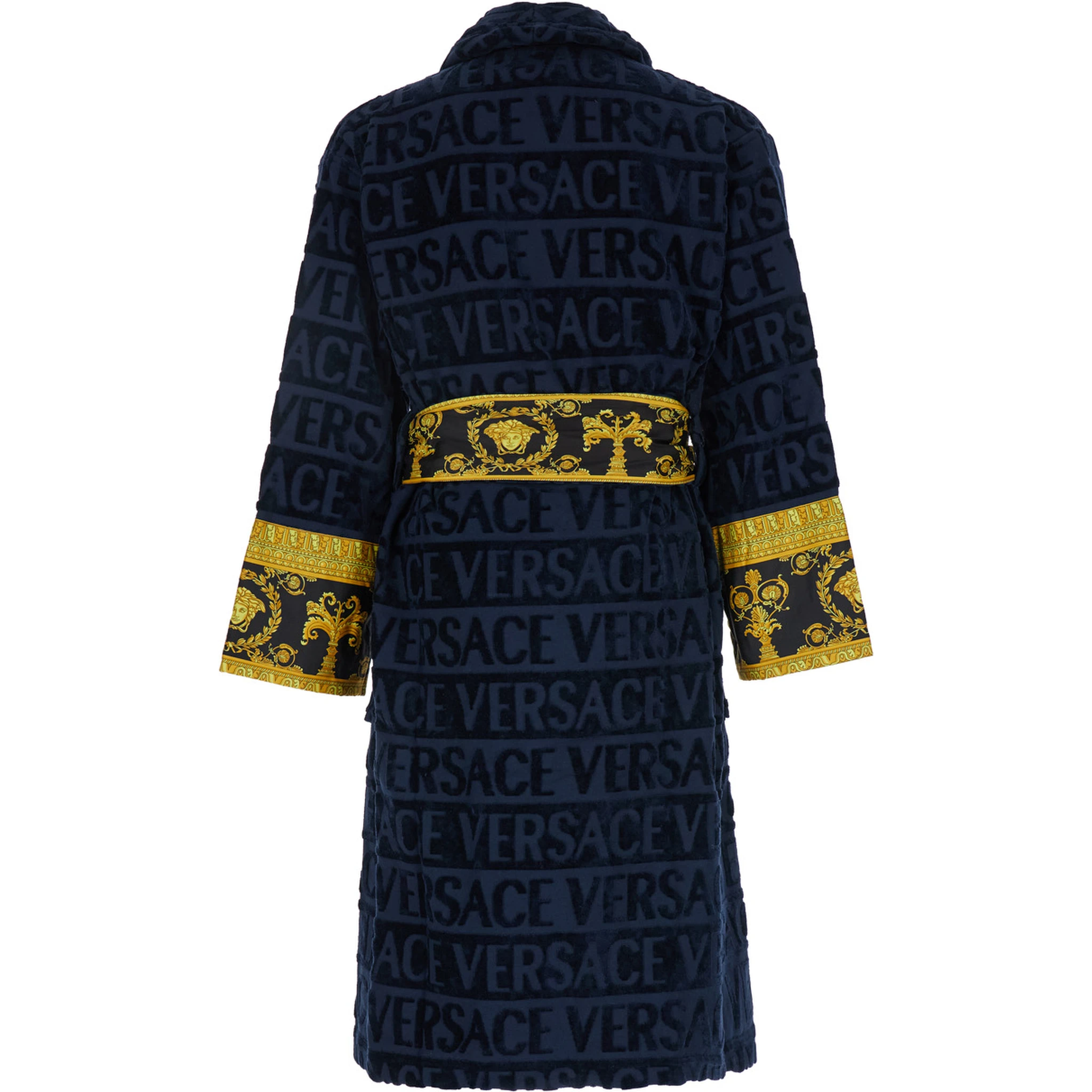 Baroque Blue Bathrobe with All-Over Logo Print in Cotton Home