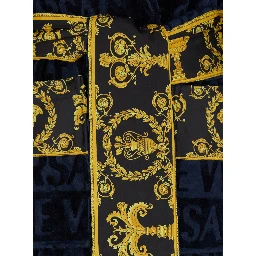 Baroque Blue Bathrobe with All-Over Logo Print in Cotton Home