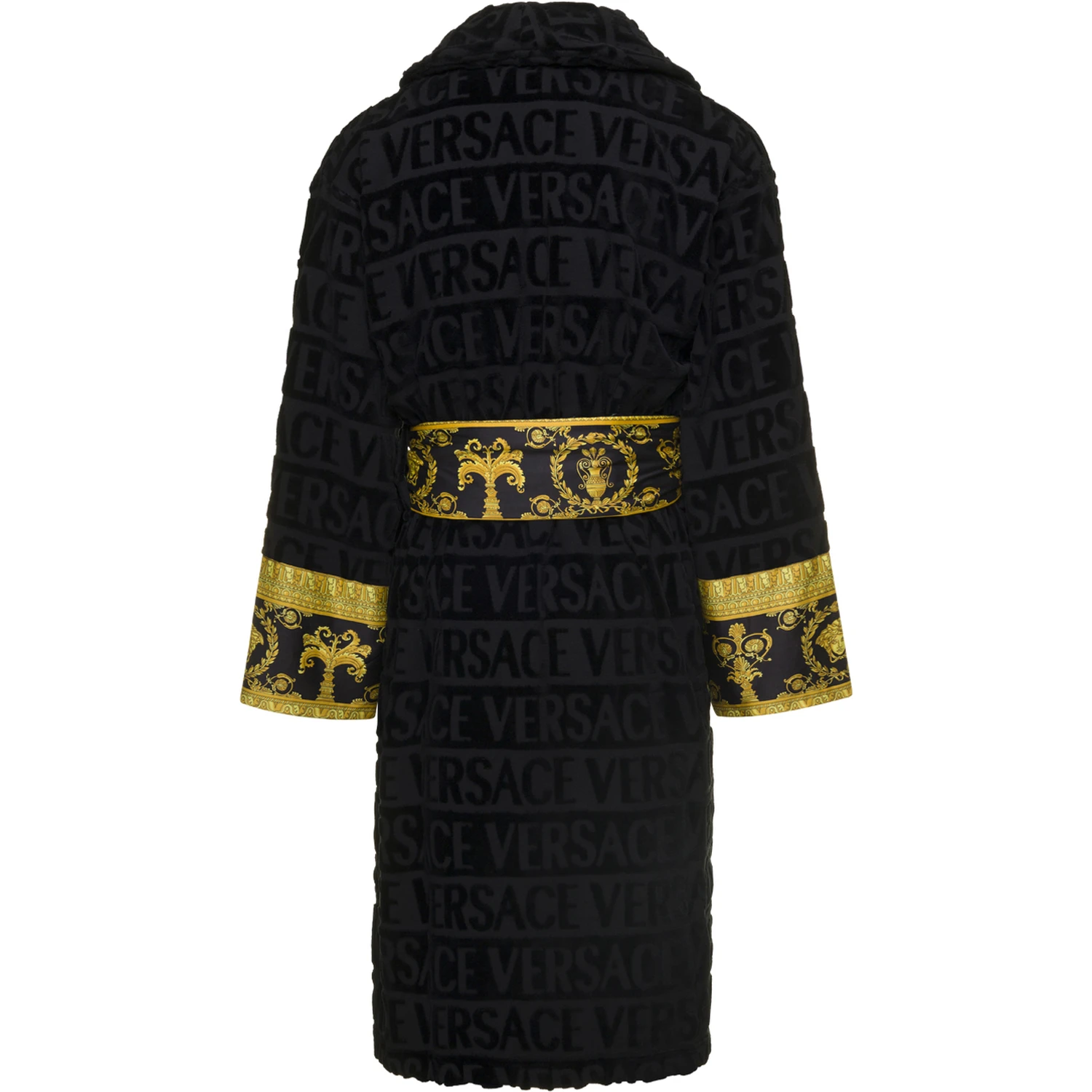 Black Bathrobe with Baroque Pattern in Terry Cotton Versace Home