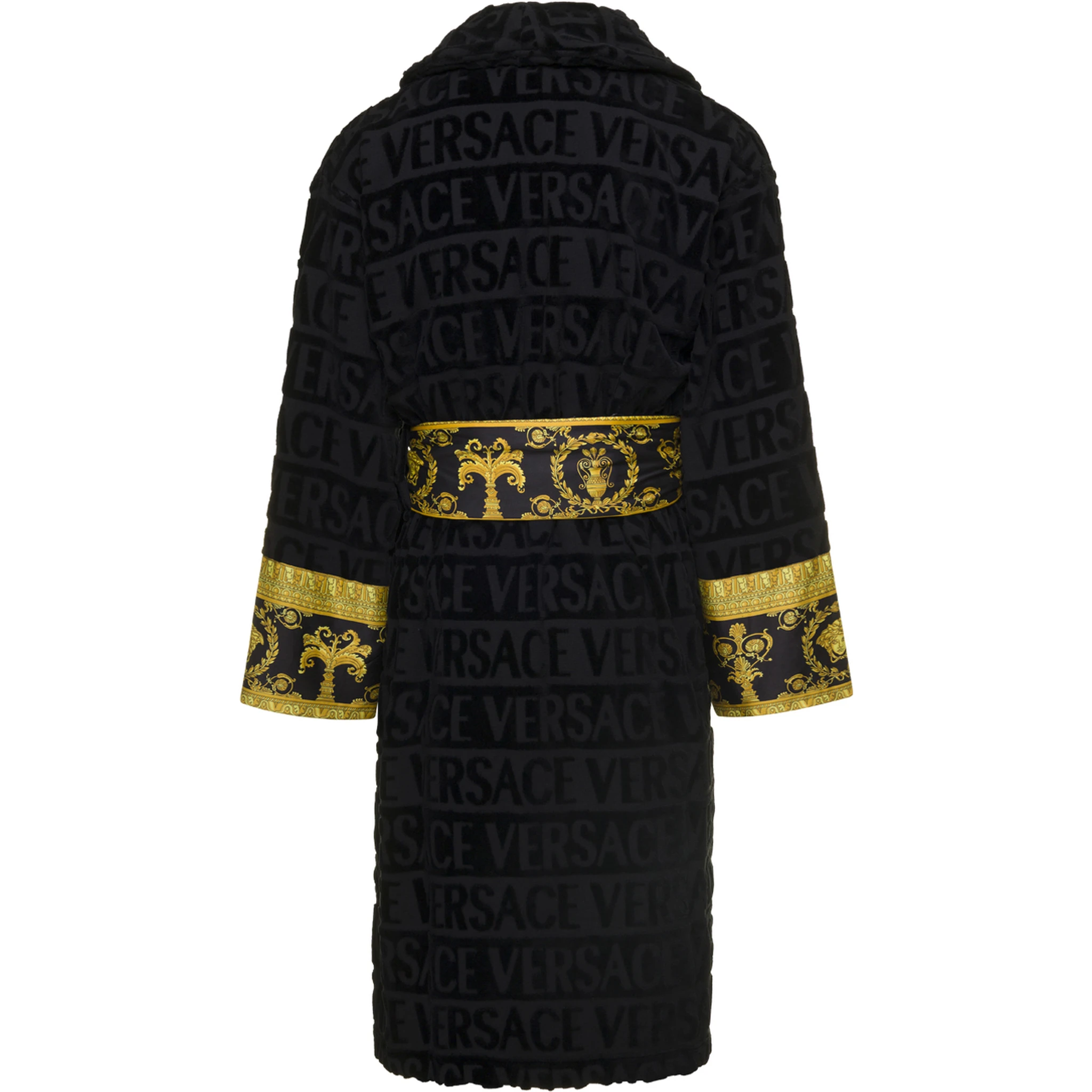 Black Bathrobe with Baroque Pattern in Terry Cotton Versace Home