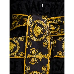 Black Bathrobe with Baroque Pattern in Terry Cotton Versace Home