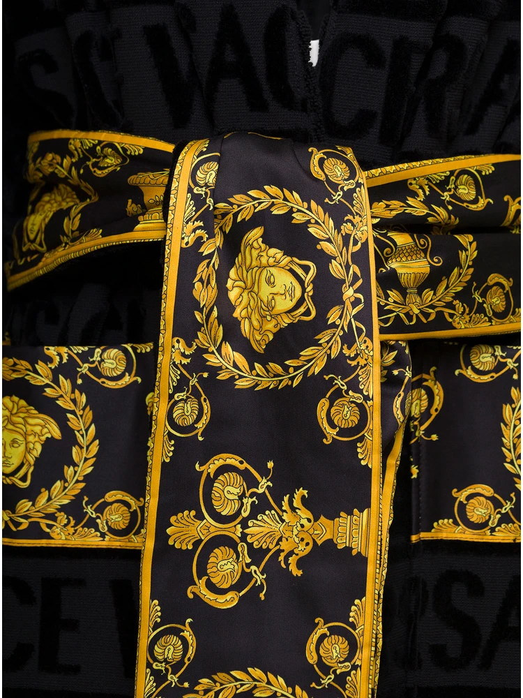 Black Bathrobe with Baroque Pattern in Terry Cotton Versace Home alternative