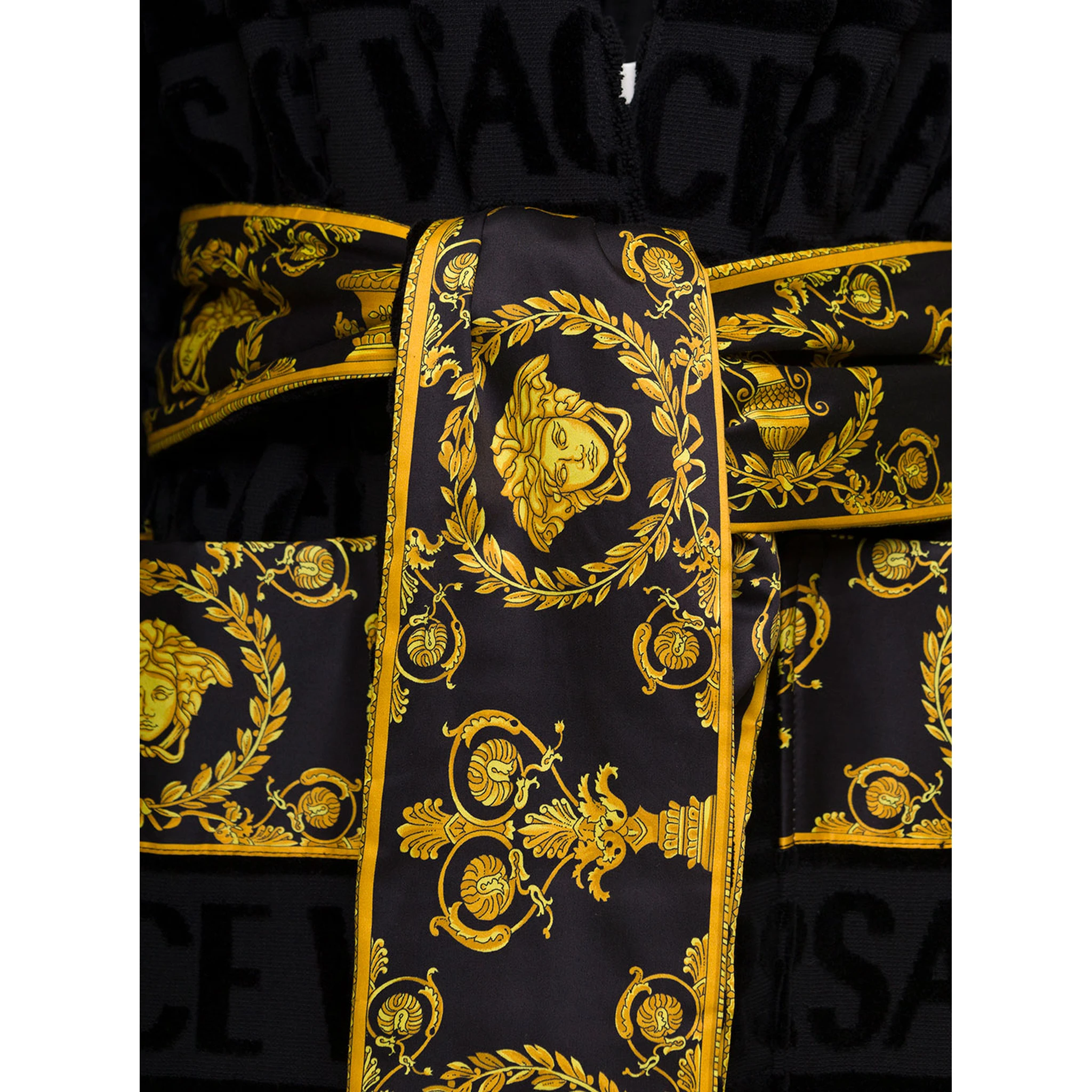 Black Bathrobe with Baroque Pattern in Terry Cotton Versace Home