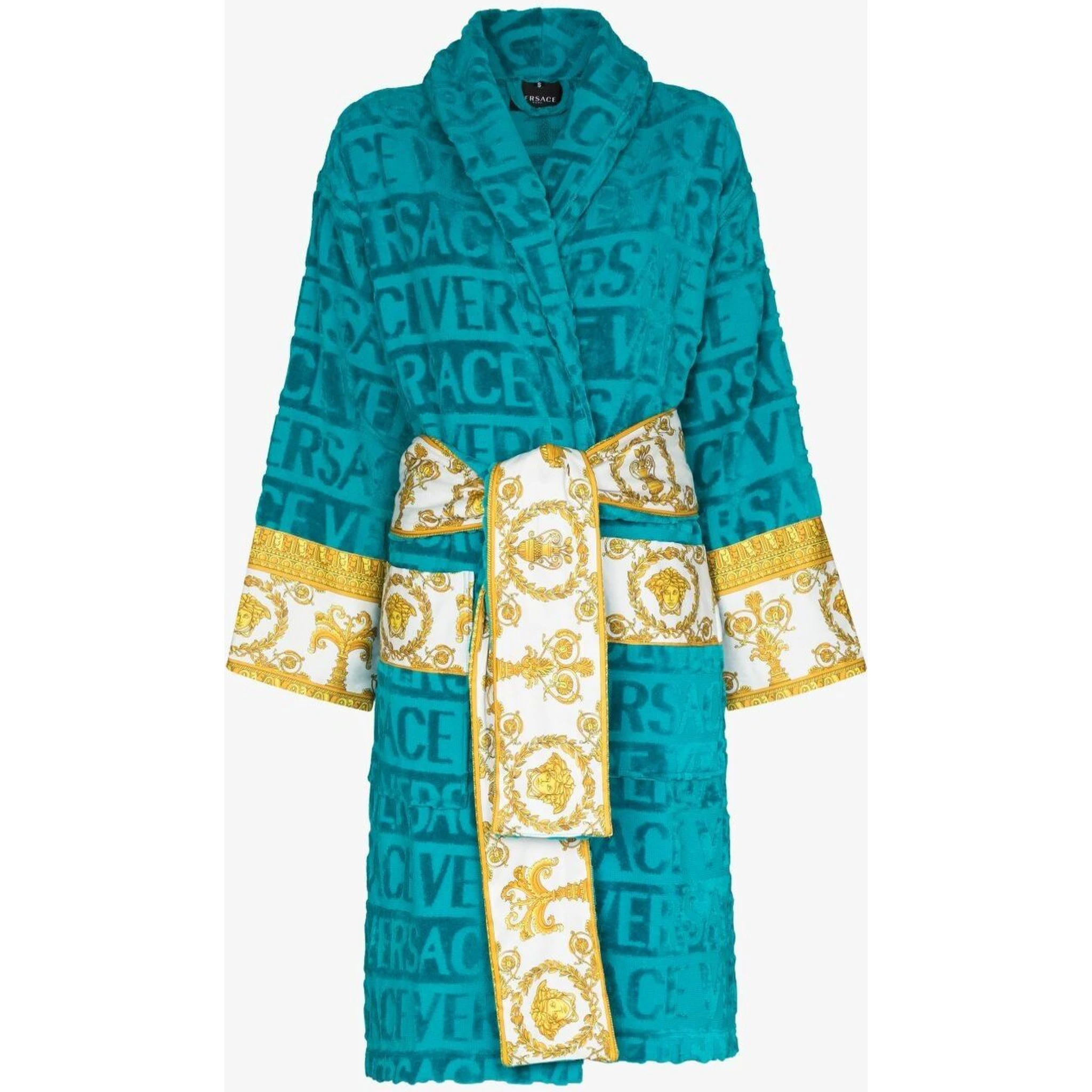 Black Bathrobe with Baroque Pattern in Terry Cotton Versace Home